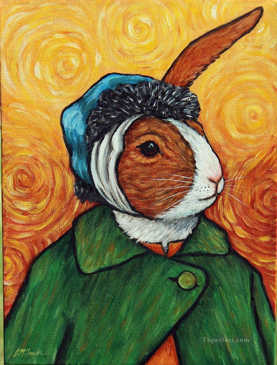 rabbit of van gogh selfportrait Fantasy Oil Paintings